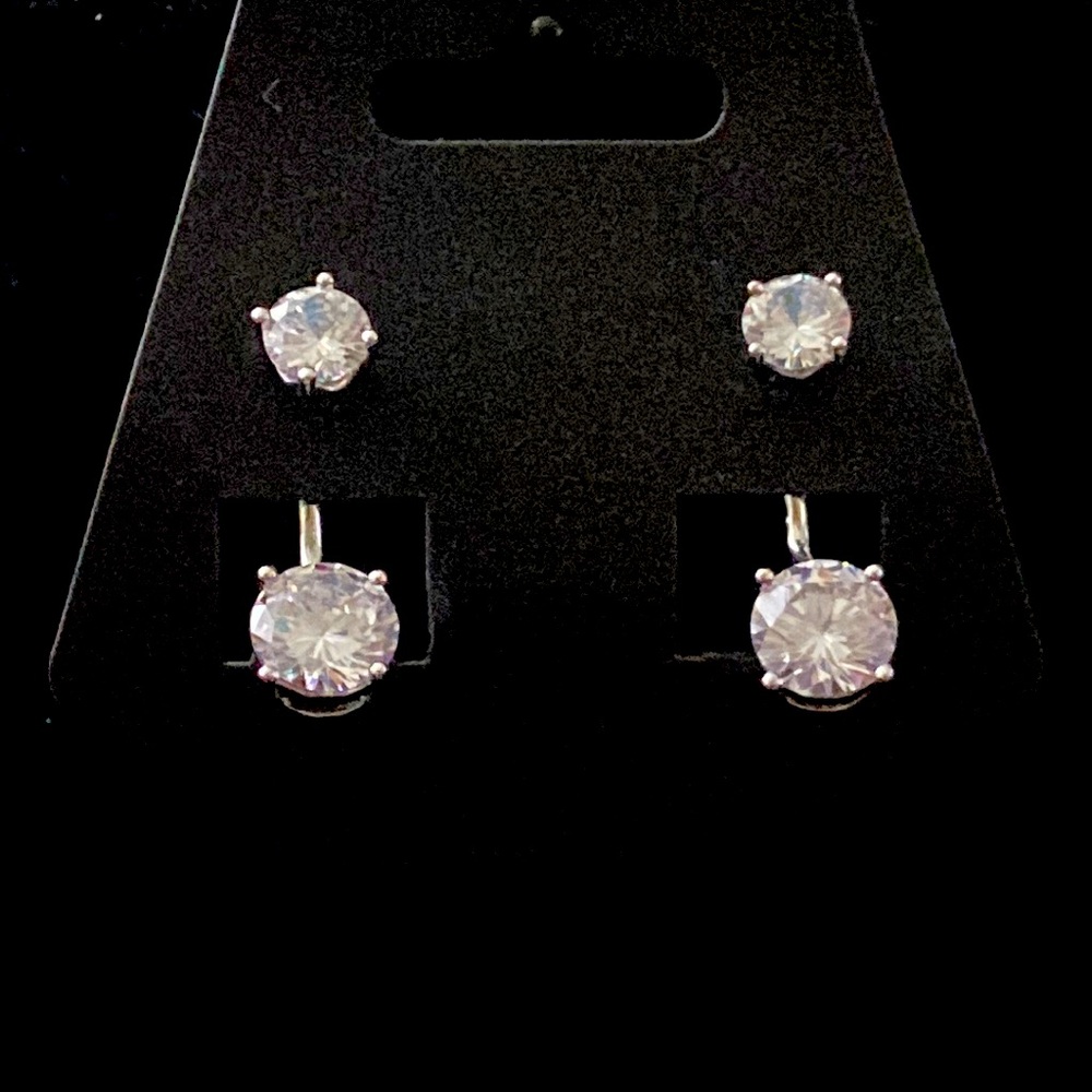 Platinum-Plated Front Back 2 in 1 CZ Stud and Ear Jacket Earrings (5 cttw)